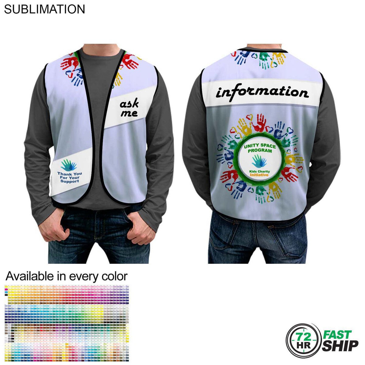 Domestic Made Poplin Vest, Fully Sublimated front and back, Uniform Vest