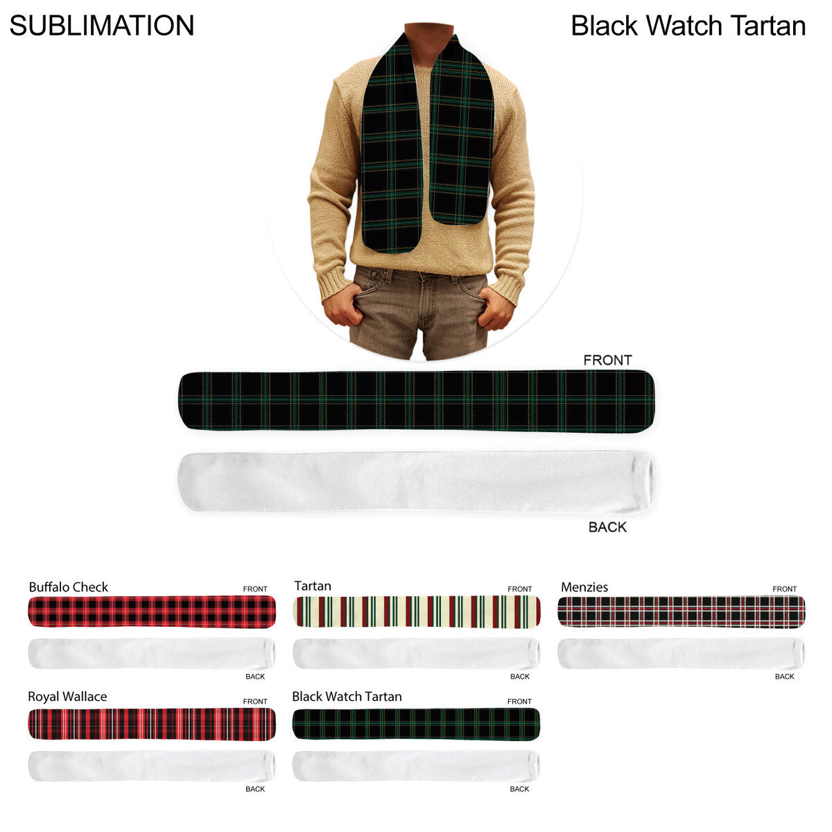 Stock Plaid Design Fashion Scarf, 6x50, Sublimated Edge to Edge 1 side