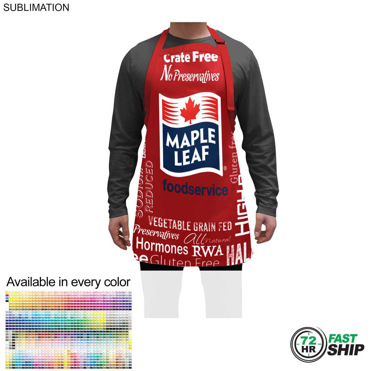 Domestic made Bib Apron, 25x28, No pockets, Adjustable Neck, Sublimated