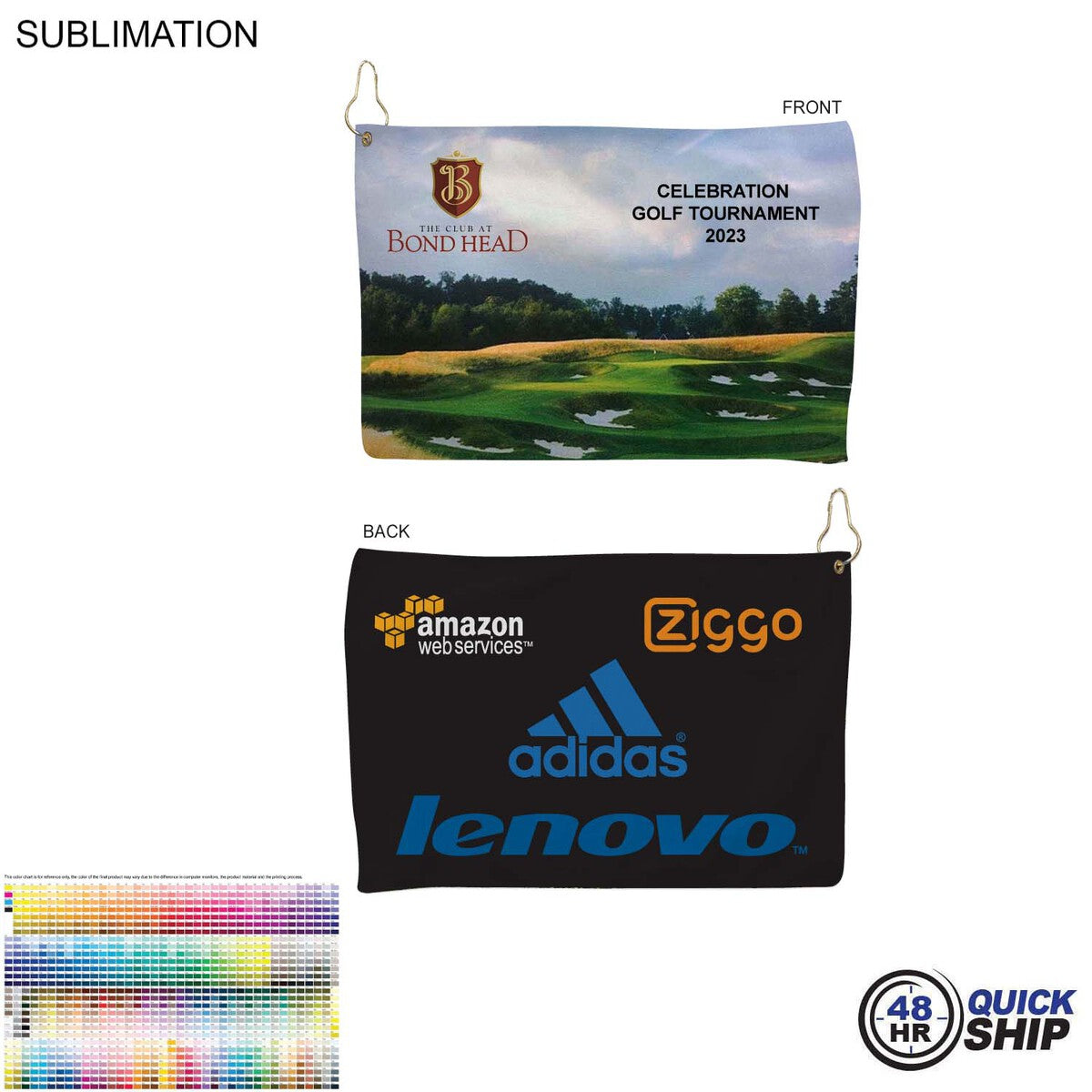 Microfiber Suede Shammy Golf Towel, 12x18, Nofold Grommet and Hook, Sublimated
