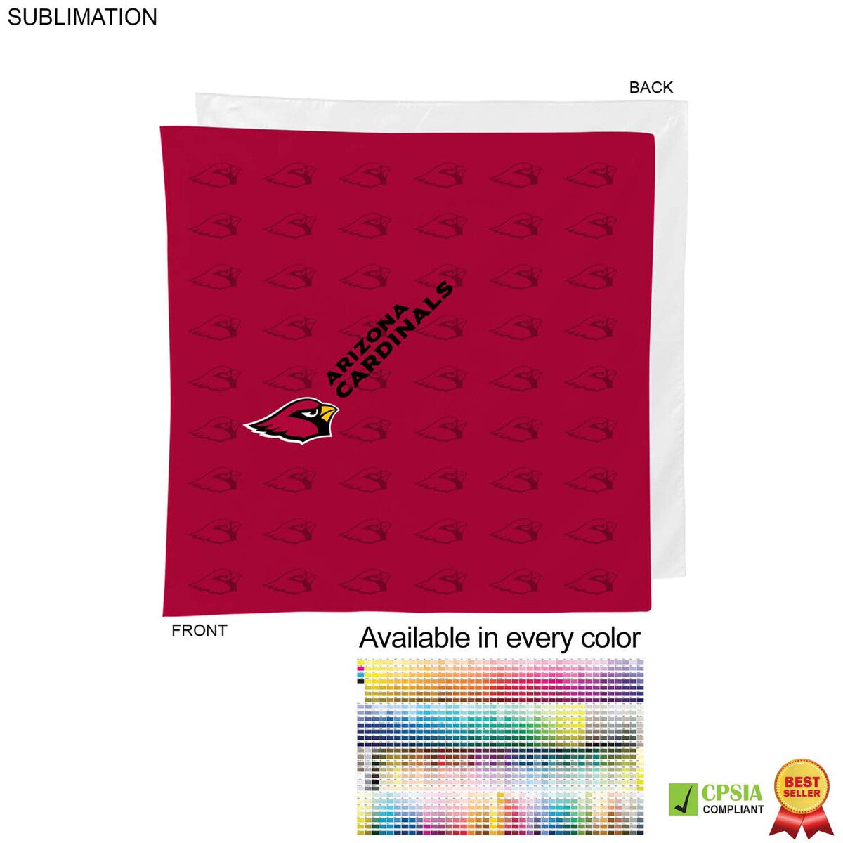 Square Bandana, 22x22, Sublimated Edge to Edge 1 side (# 1 Seller)