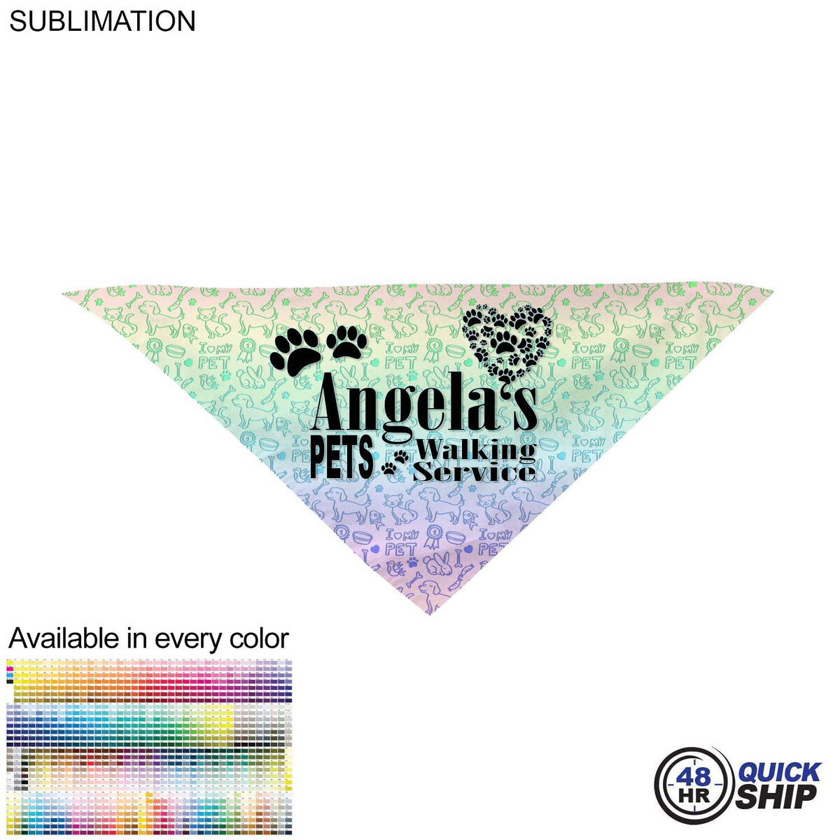 Small, Medium and Large Dog Bandana, 19x19x27, Stitched Edges, Sublimated Edge to Edge