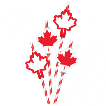 Canada Maple Leaf Large Straws - 12 Pack