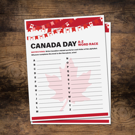 Canada Day A-Z Word Race Activity Sheet