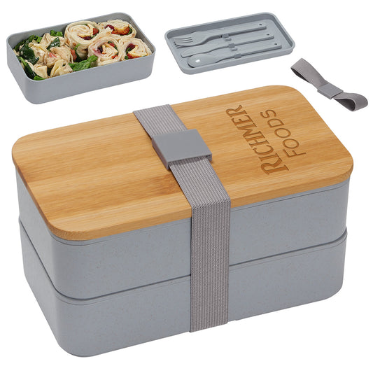 Double Decker Lunch Box with Bamboo Lid & Utensils  Item ID: WKA-DD22